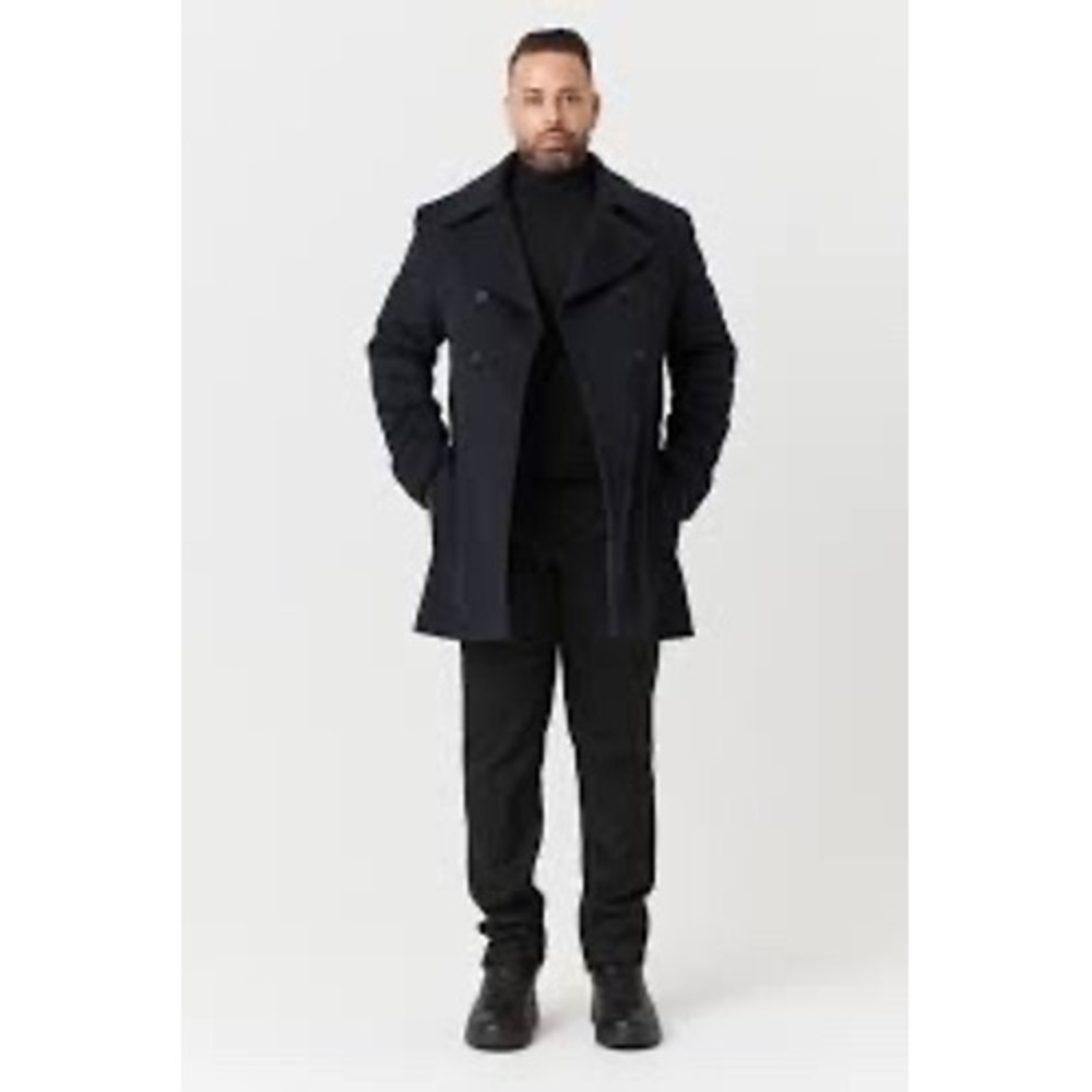 Sisley Mens Double Breasted Peacoat‎ Navy Blue Size 50